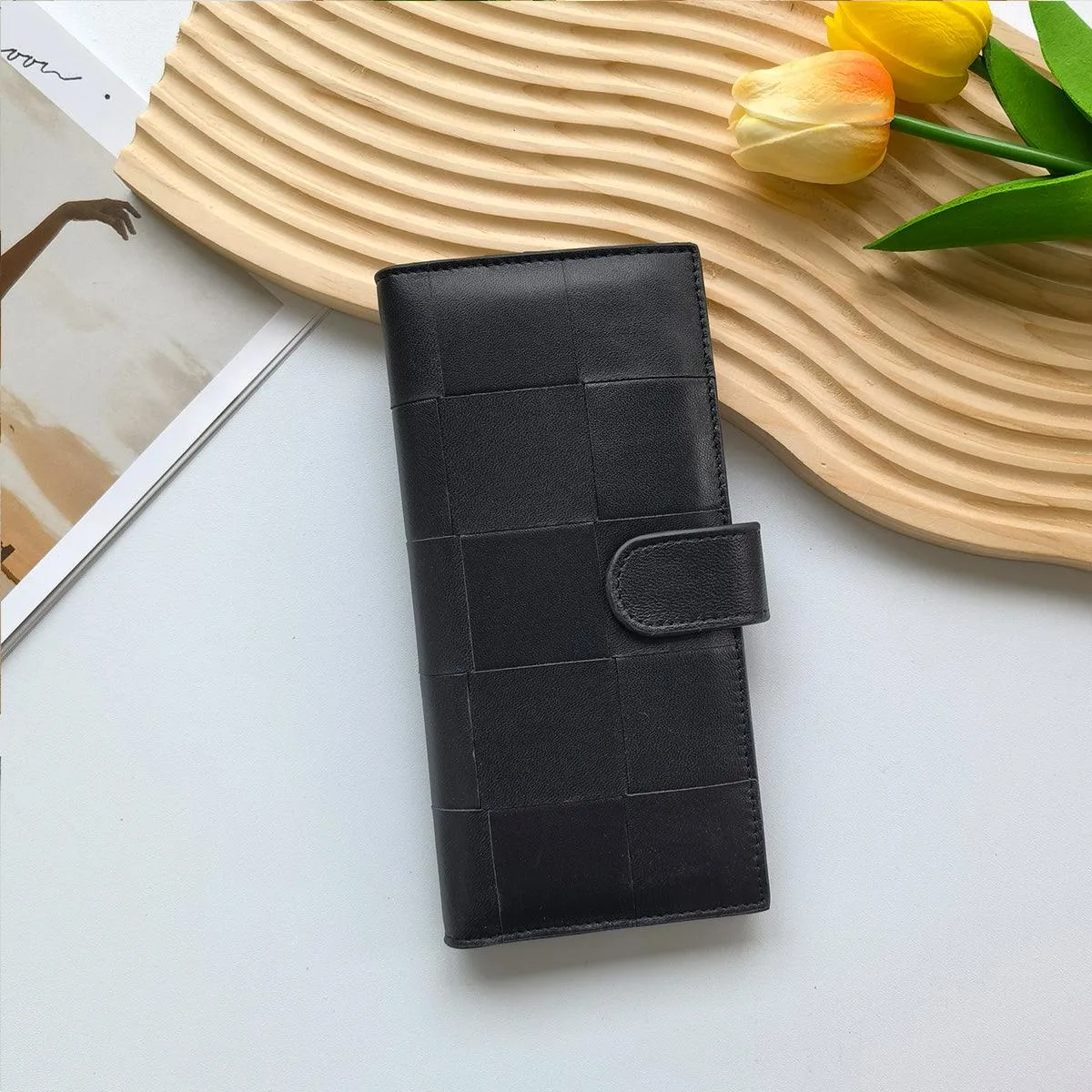 Lambskin Leather Interwoven Wallet, Women Woven Leather Cards Holder, Handcrafted Trifold Wallet, Designer Wallet, Women Purse, Gift For Her