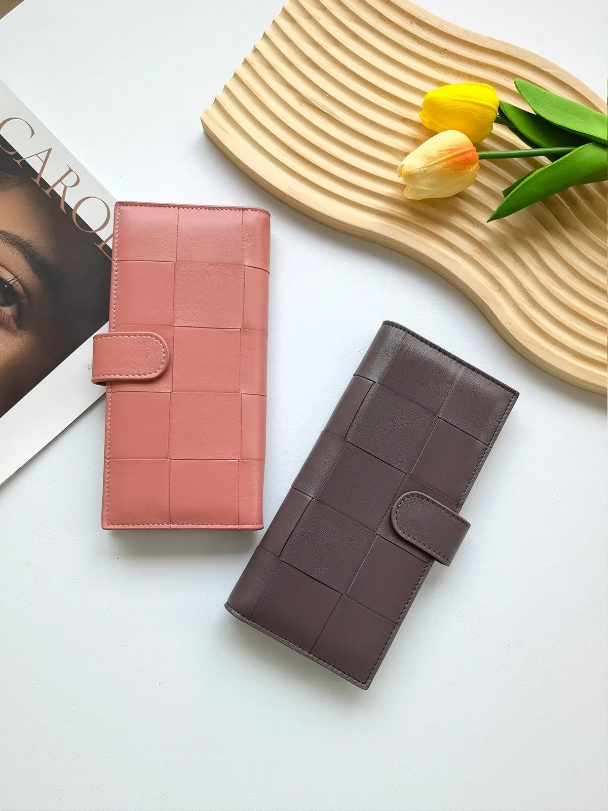 Lambskin Leather Interwoven Wallet, Women Woven Leather Cards Holder, Handcrafted Trifold Wallet, Designer Wallet, Women Purse, Gift For Her