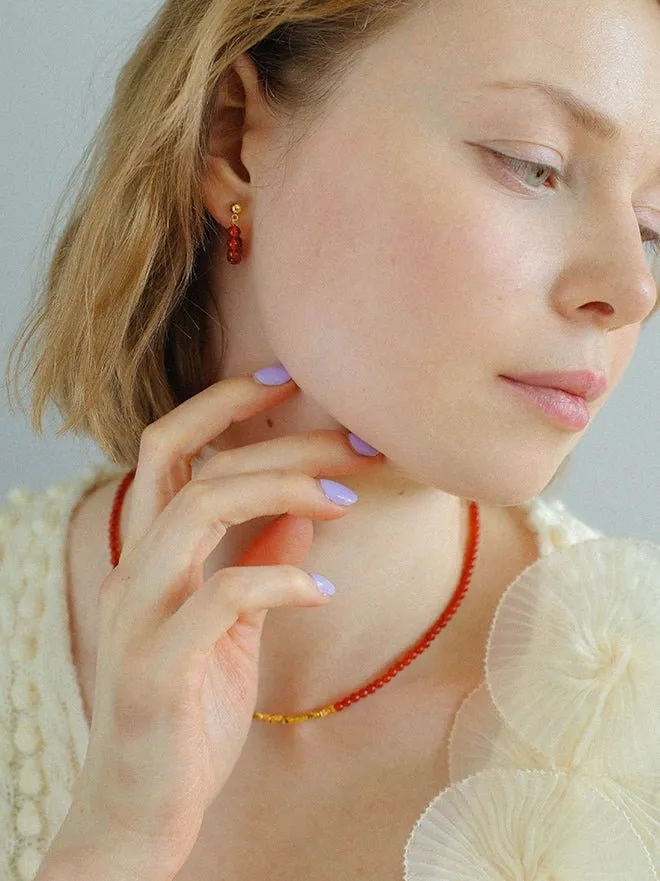 New Year's Red Agate Stone Beaded Earrings