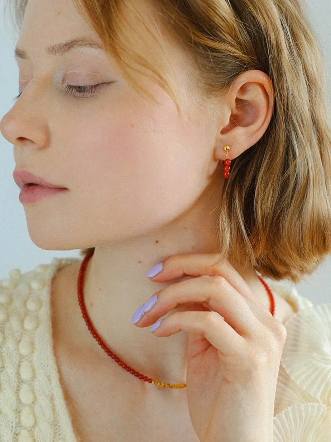 New Year's Red Agate Stone Beaded Earrings