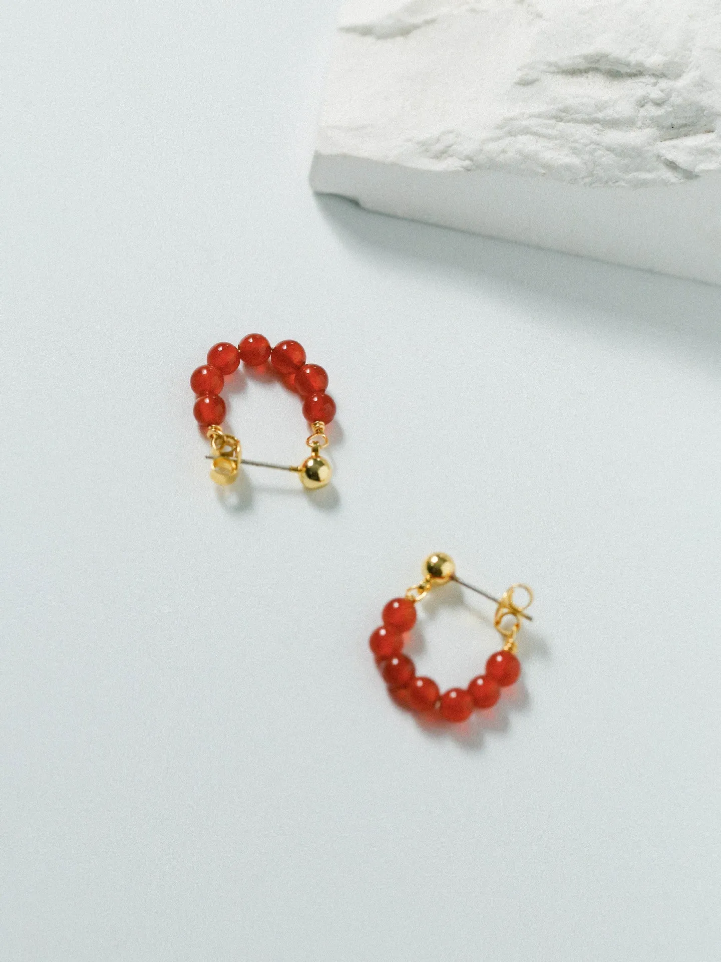 New Year's Red Agate Stone Beaded Earrings