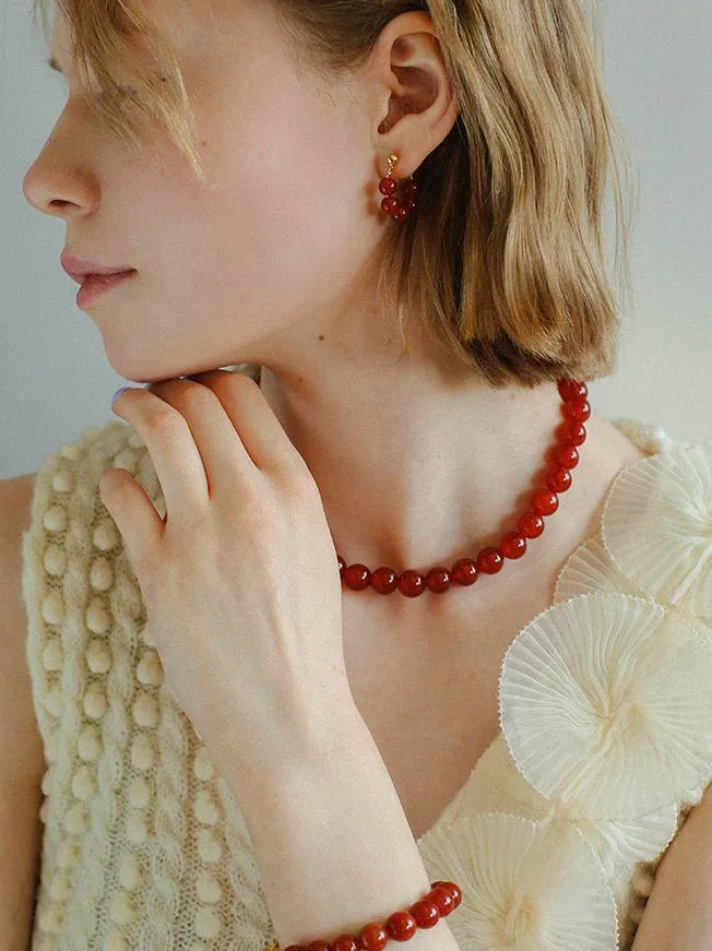 New Year's Red Agate Stone Beaded Earrings
