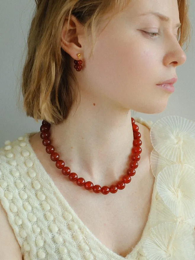 New Year's Red Agate Stone Beaded Earrings
