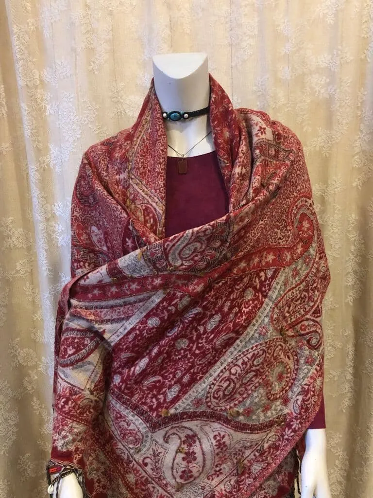 Paisley style- warme wintersjaal - deep red