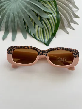 Rectangle Two Tone Cheetah Sunglasses - Pink