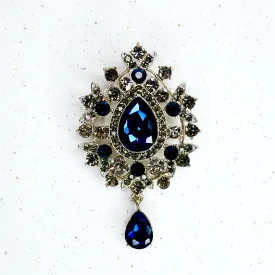 Regency Treasure Brooch in Royal Blue and Vintage Silver