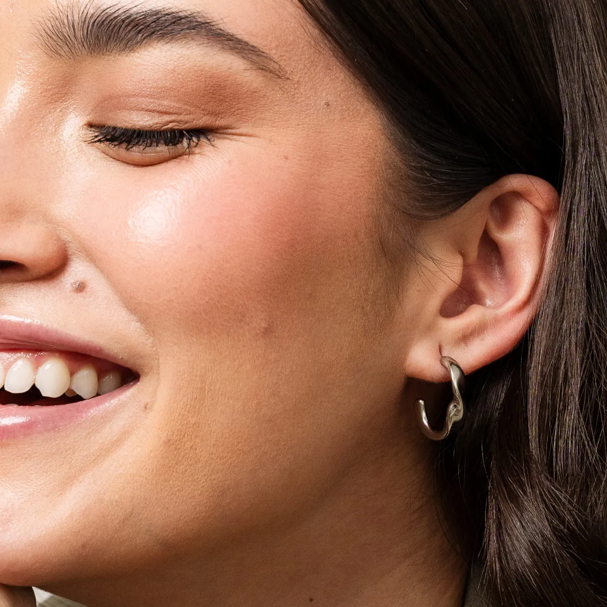 Sculpture Half Hoop Earrings - Silver