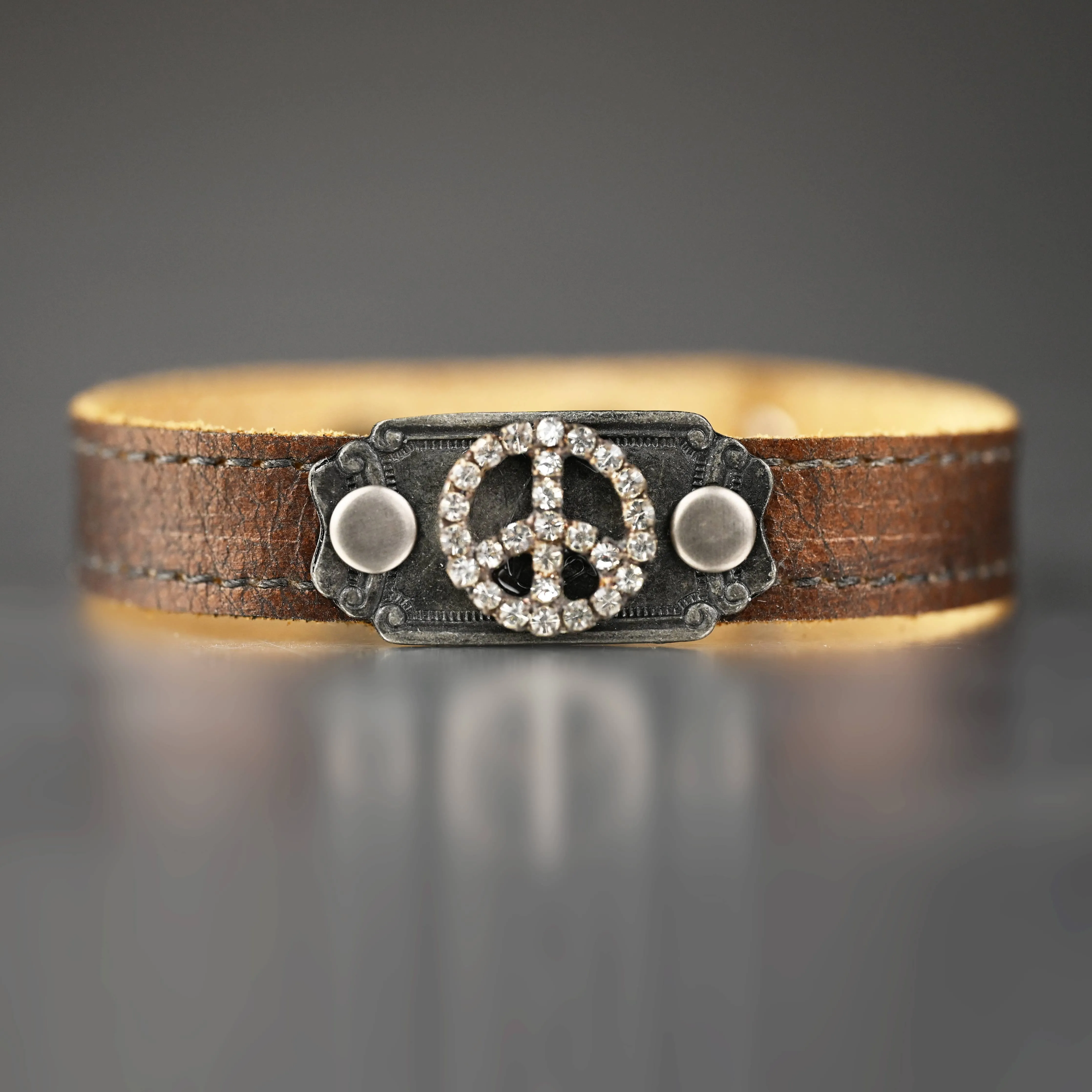 Stacker Cuff with Crystal Peace  (Copper  Leather)
