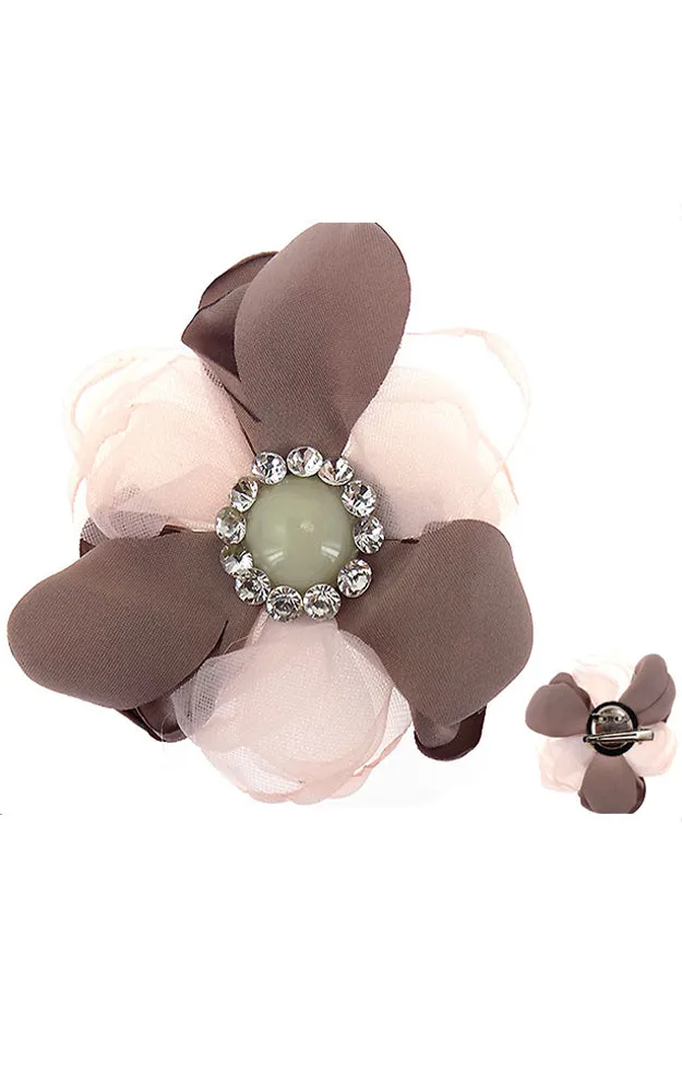 TD0151 Flower Corsage Brooch with Stone Accent