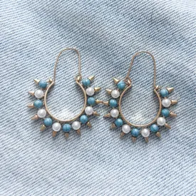 Turquoise Sunbeam Gold and Pearl Earrings