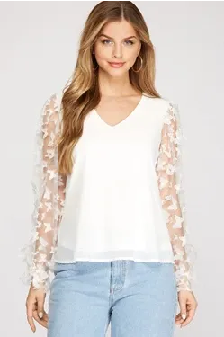 V Neck Butterfly Sleeve Top