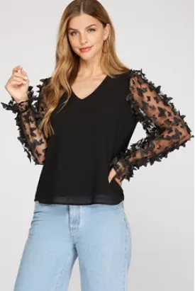 V Neck Butterfly Sleeve Top
